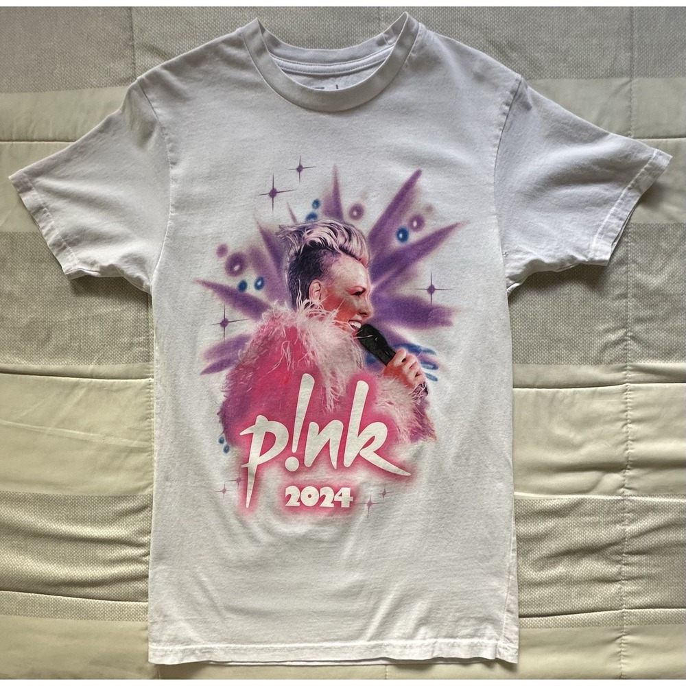 P!NK 2024 Tour Airbrushed Official T-Shirt Small Pink Purple White READ